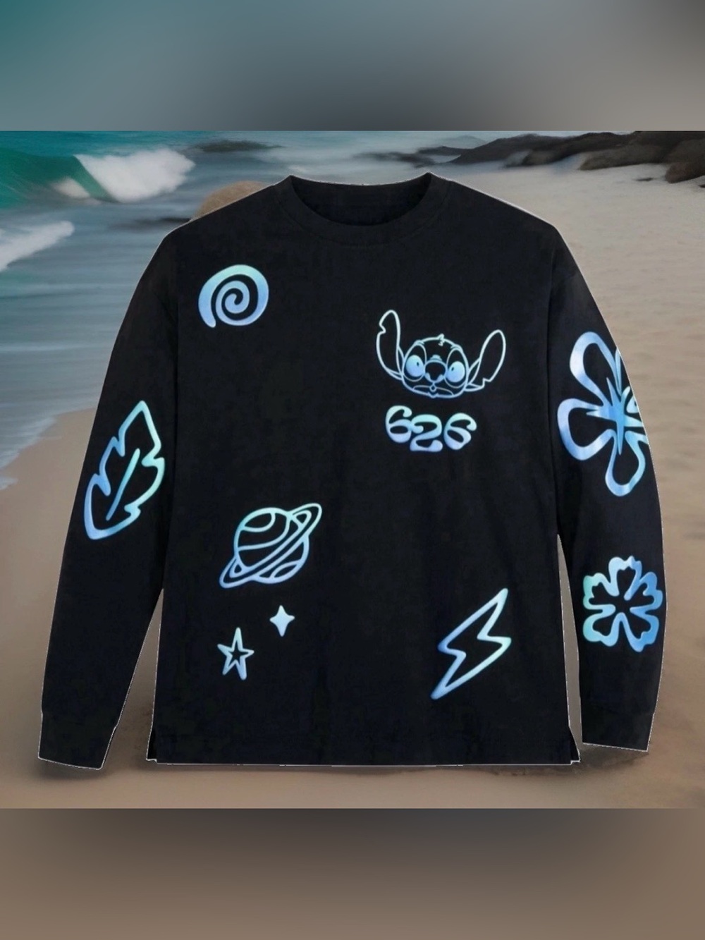 NEW 3X Disney Lilo & STITCH Black Long Sleeve Celebration Crew T Shirt Top